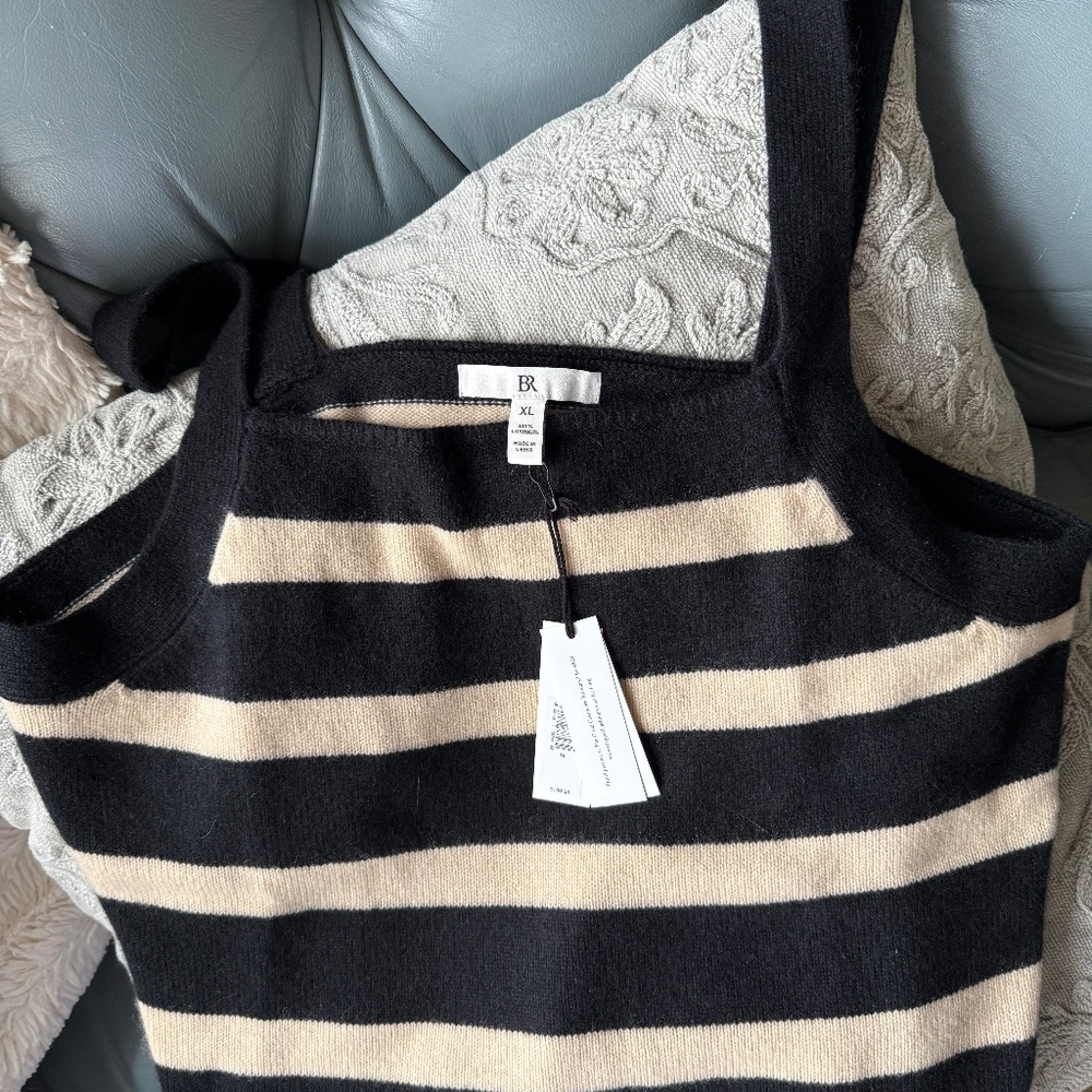 NWT Banana Republic Cashmere Sweater tank Black Stripe sz XL Retail $100 - Picture 3 of 9